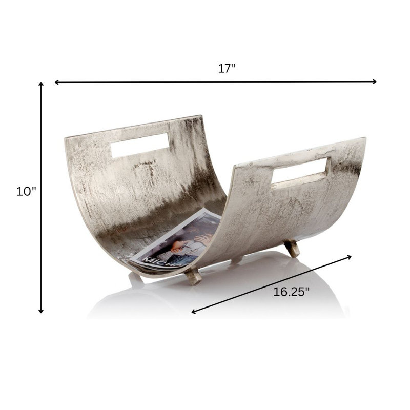 Silver Aluminum Freestanding Magazine and Log Basket