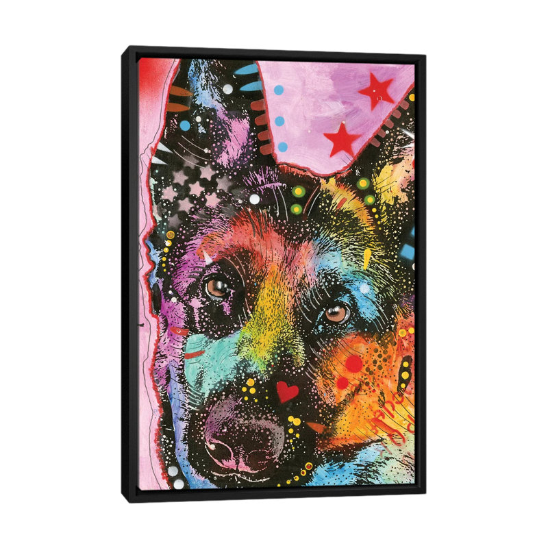 «German Shepherd II», impression sur toile, H 26 po x l 18 po x P 1,5 po, Toile avec cadre noir, Pas de tapis