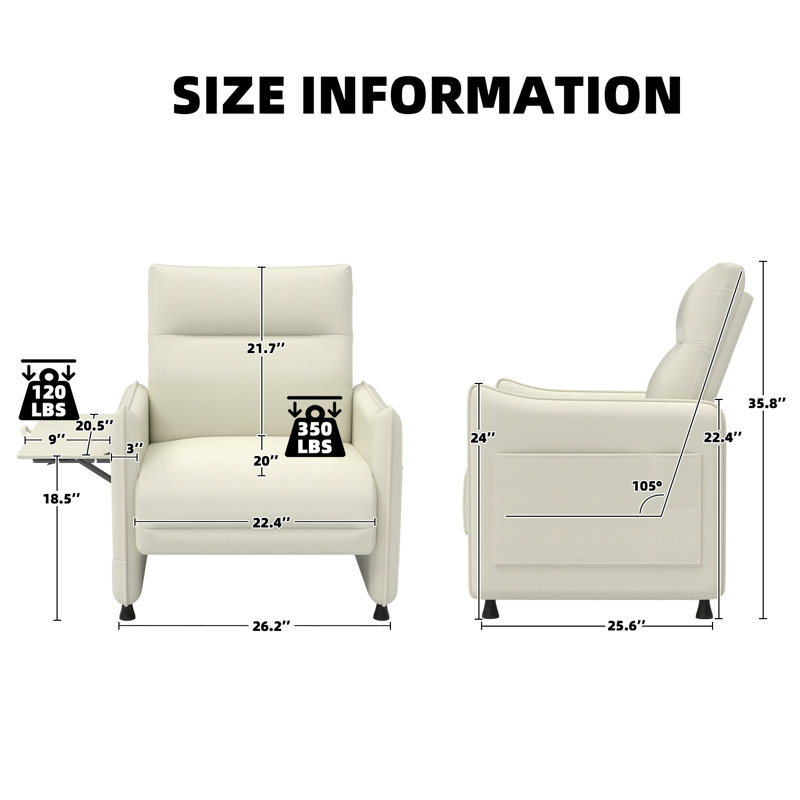Modern Upholstered Faux Leather Accent Armchair with Side Tray Table & Side Pockets, Beige