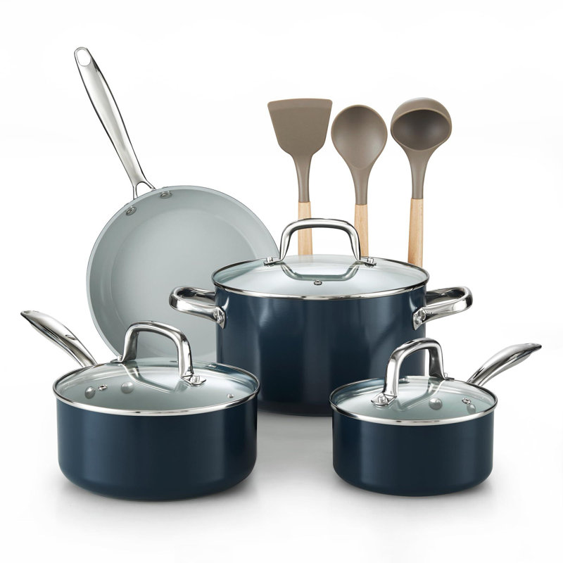 10-Piece Non-Stick Hard Anodized Ceramic Cookware Set, Blue