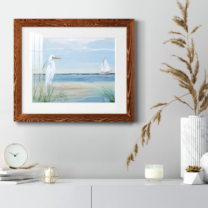 Summer Heron - peinture encadrée, H 20 po x l 17 po x P 1,5 po, Cadre en érable