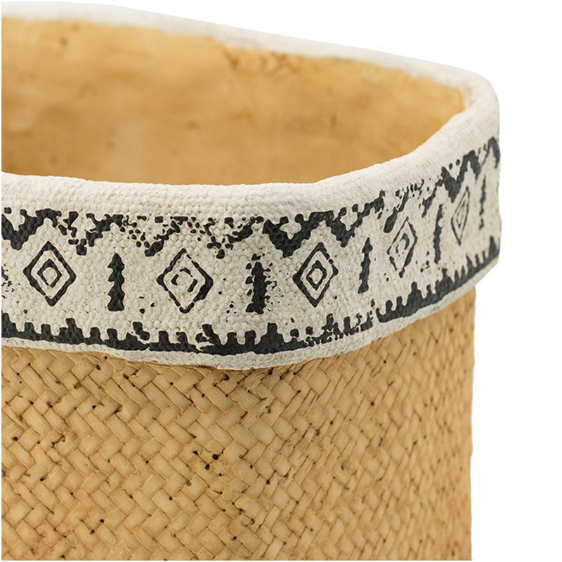Set Of 2 Rectangular Basket Planters With Geometric Trim, L:10.5X8.5X8" S:7.5X5.5X6.5"