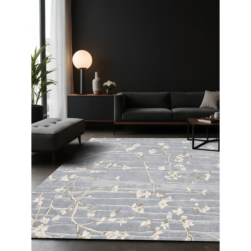 Tapis gris soyeux et moelleux, Carré 3 pi