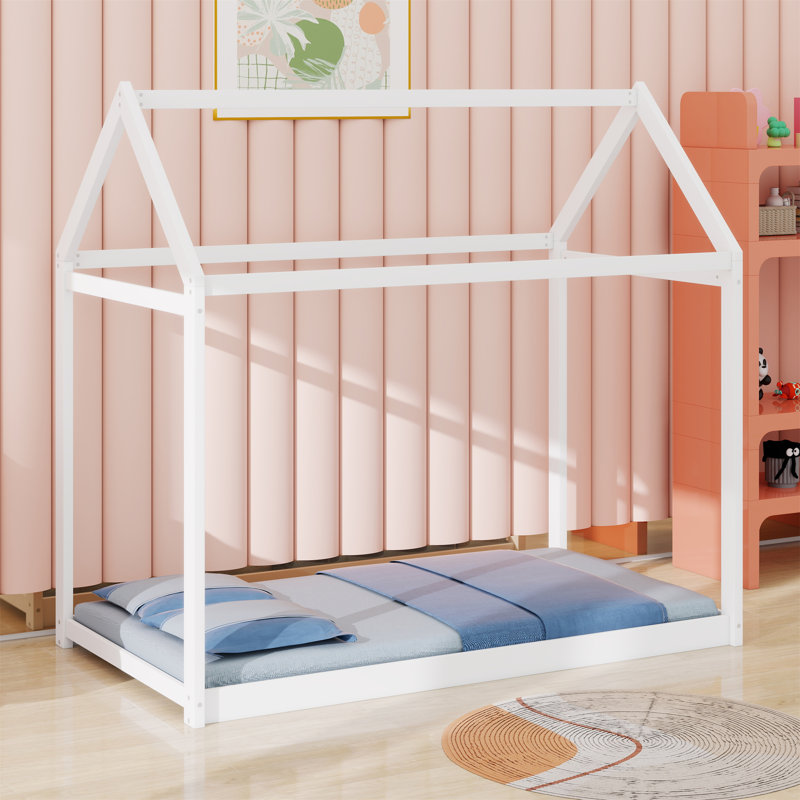 Lit maison en bois, blanc