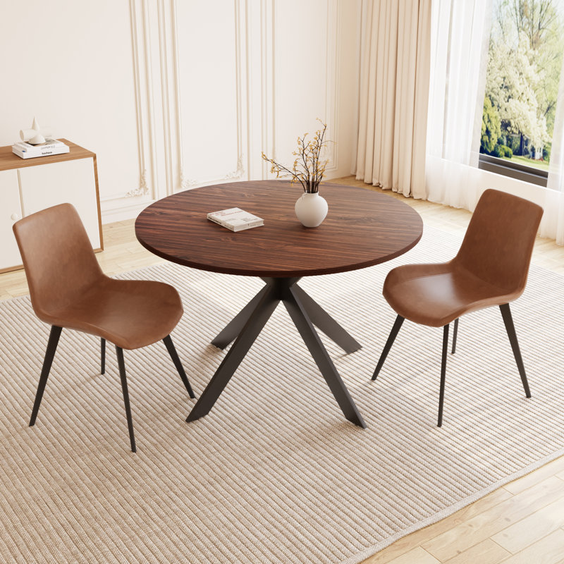 Eilee Wood and Faux Leather Dining Table Set, Brown, Brown, 3 Pieces: Table, 2 Chairs
