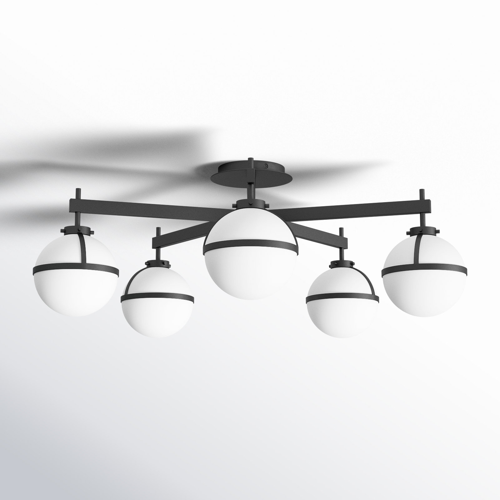 5 Light Glass Semi Flush Mount, Black