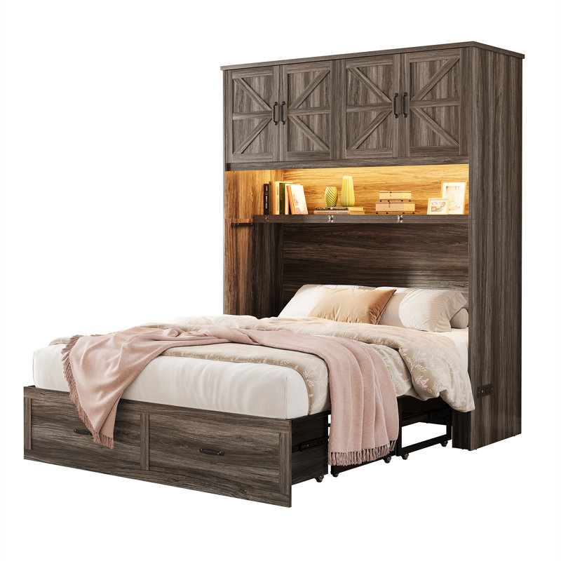 Lit escamotable avec armoires de rangement, Grand lit, Gris