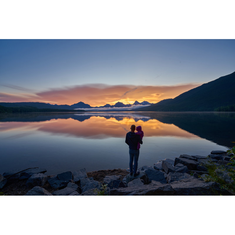 Father And Daughter Looking At A Vibrant Sunrise by Bkamprath - No Frame Art Prints on Canvas, 20cm H x 30cm W