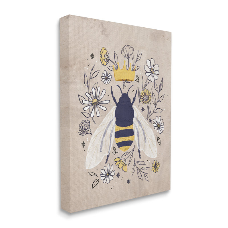 «Queen Bee With Crown Yellow White Daisy Florals» par - Impression, Toile tendue, H 30 po x l 24 po x P 2 po