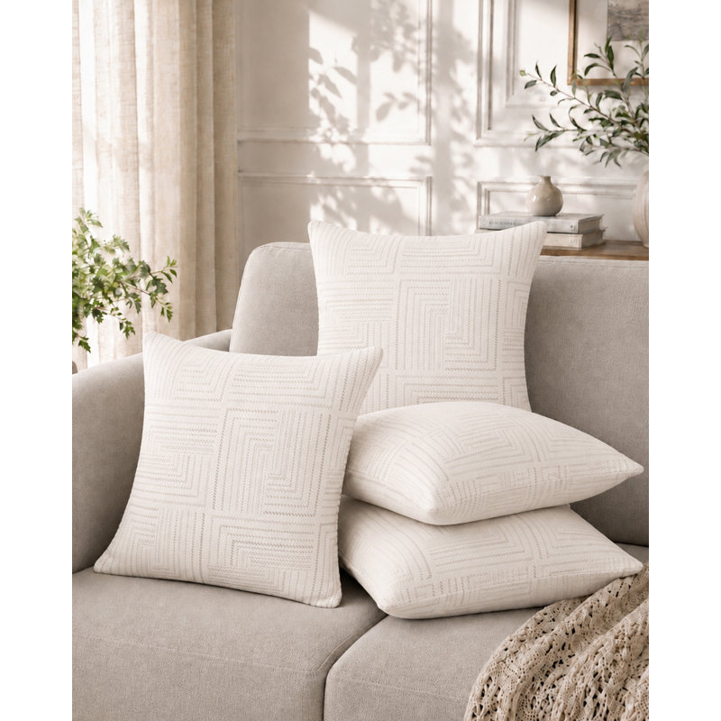 Good Nite Geometric Textured Chenille Throw Pillow Covers, Set of 4, 45×45cm Square Decorative Cushion Pillow Shams with Hidden Zipper
