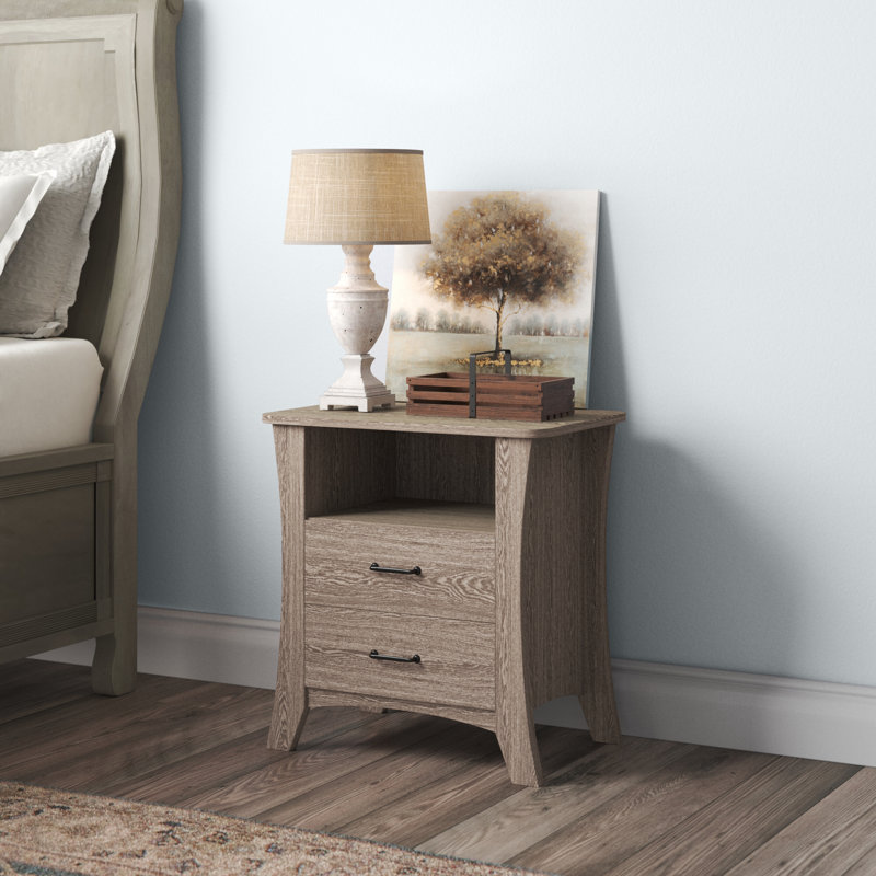 Bellda 2-Drawer Nightstand with Tapered Legs, Rustic Natural