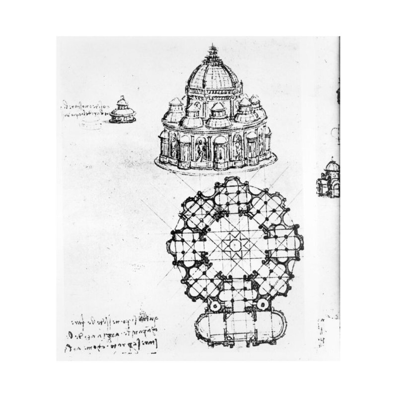 Détail d'une église centralisée par Léonard de Vinci - Estampe numérique, H 28 po x l 22 po