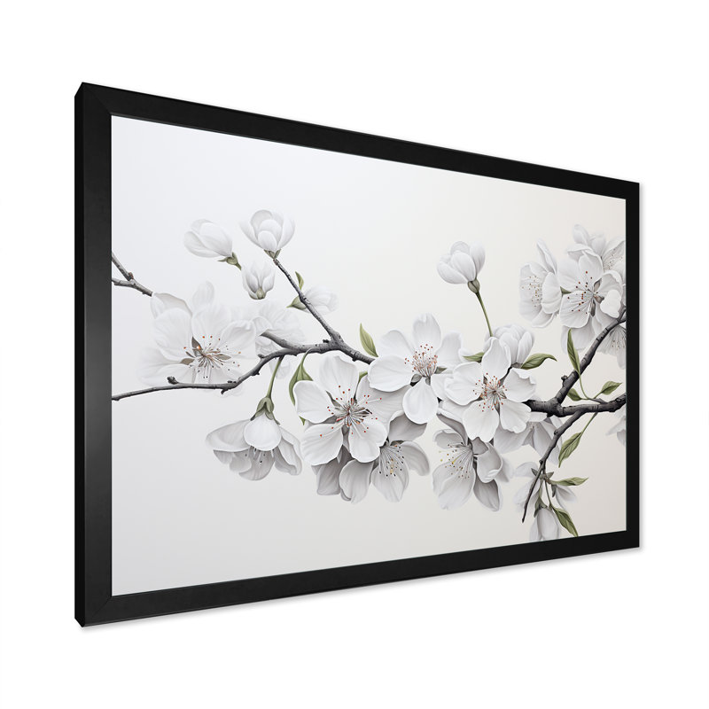 Fleur de cerisier blanc minimaliste et minimaliste II, H 24 po x l 32 po x P 1 po, Cadre noir