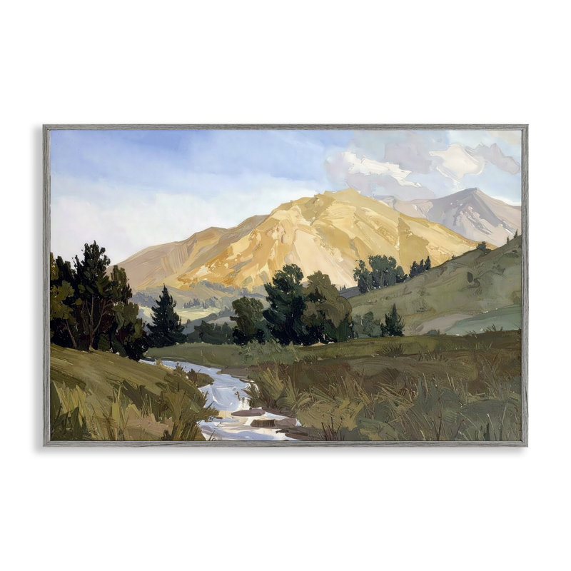 Giclée encadrée par Mountain Divide Valley, conception par Alonza Saunders, H 20 po x l 30 po, Giclée de ferme grise encadrée