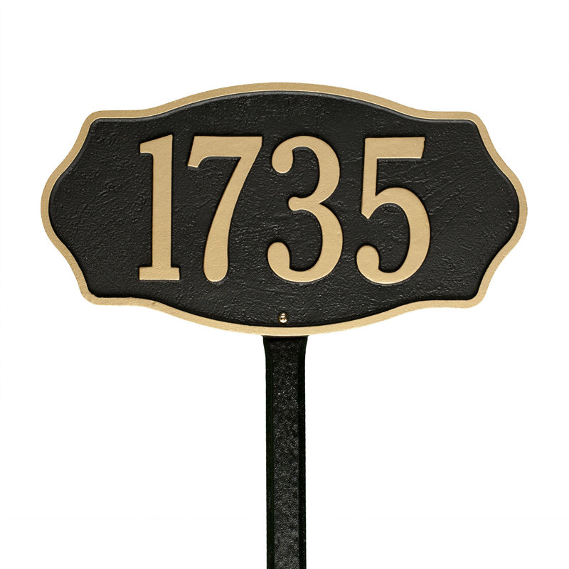 Hampshire 1-Line Lawn Address Sign, Black/Gold, Yes