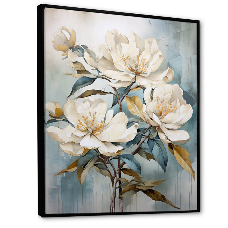 Minimalisme discret rhododendron sur toile, Cadre flottant noir, H 44 po x l 34 po x P 1,5 po