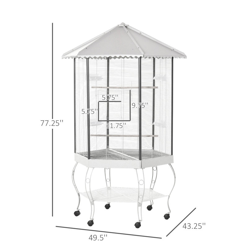 Cage à oiseaux 77 po, intérieur spacieux avec rangement, volière en acier, pratique