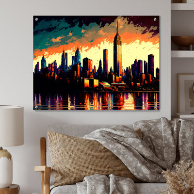 New York City Skyline At Sunset - New York Acrylic Wall Art Glass -  Latitude RunÂ®, 77EEB70A474D4264A10472003FCCEFA3