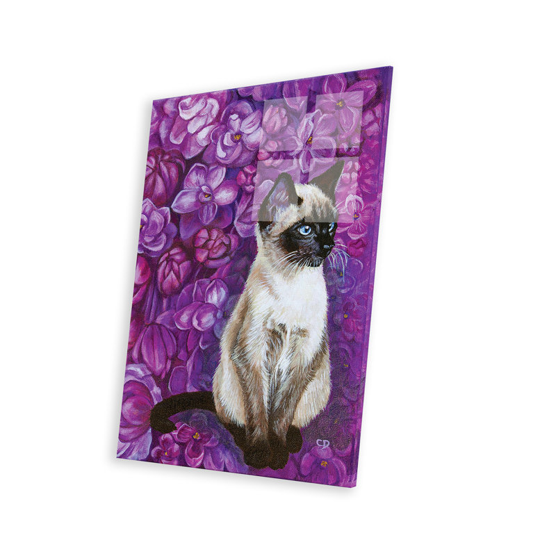 Chat avec des lilas, Verre, H 24 po x l 16 po x P 0,25 po
