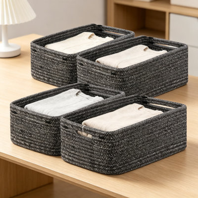 Small Storage Baskets For Organizing, 4 Pack Woven Rope Baskets For Shelves, Closet Organizer Bins