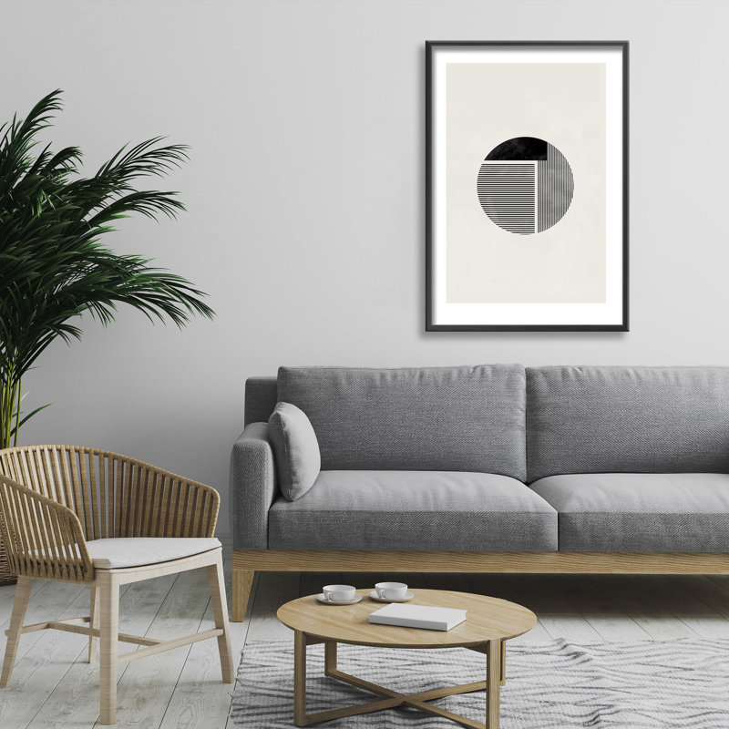 Minimalist Black and Beige Geometric Framed Print, 24" x 16"