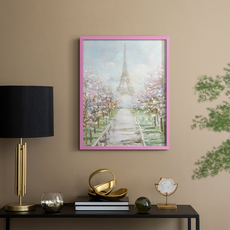 «Paris Trees», reproduction encadrée - bois massif, Rose, H 11 po x l 9 po