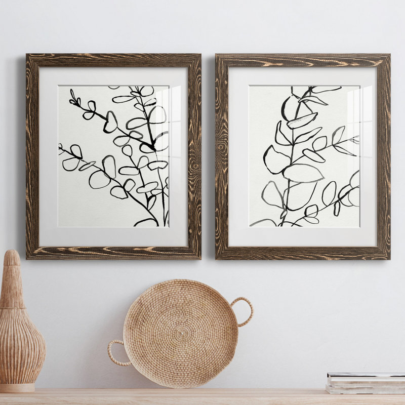Sprig Contour I - ensemble de 2 reproductions d'art sur papier encadré, H 20 po x l 17 po x P 1 po, Papier, cadre noyer