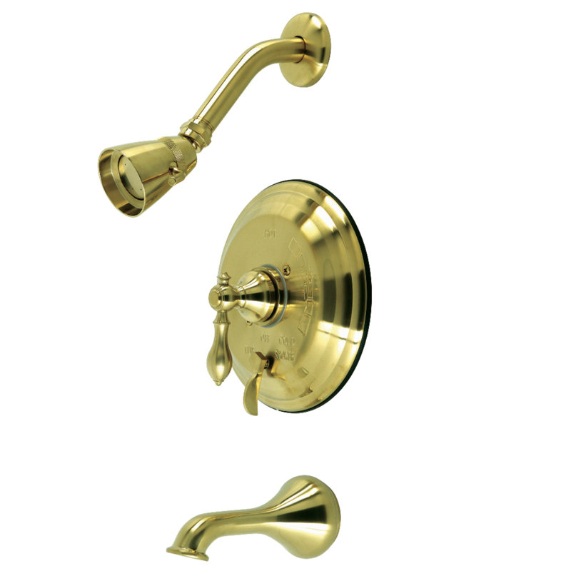 Robinet de baignoire et douche à pression équilibrée à poignée simple Kingston Brass, Laiton brossé
