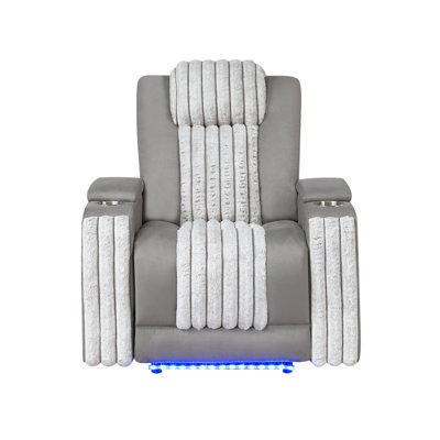 U8000 Grey Power Recliner W/ Power Headrest & Led Light