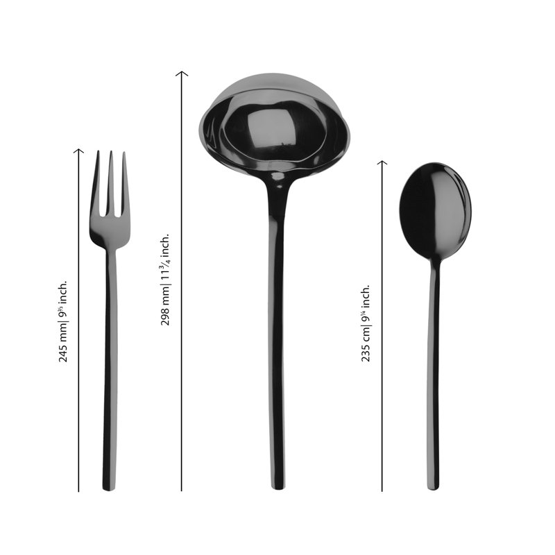 Due 3 - Piece Stainless Steel Hostess Set, 10" L x 3.7" W, Black Gold