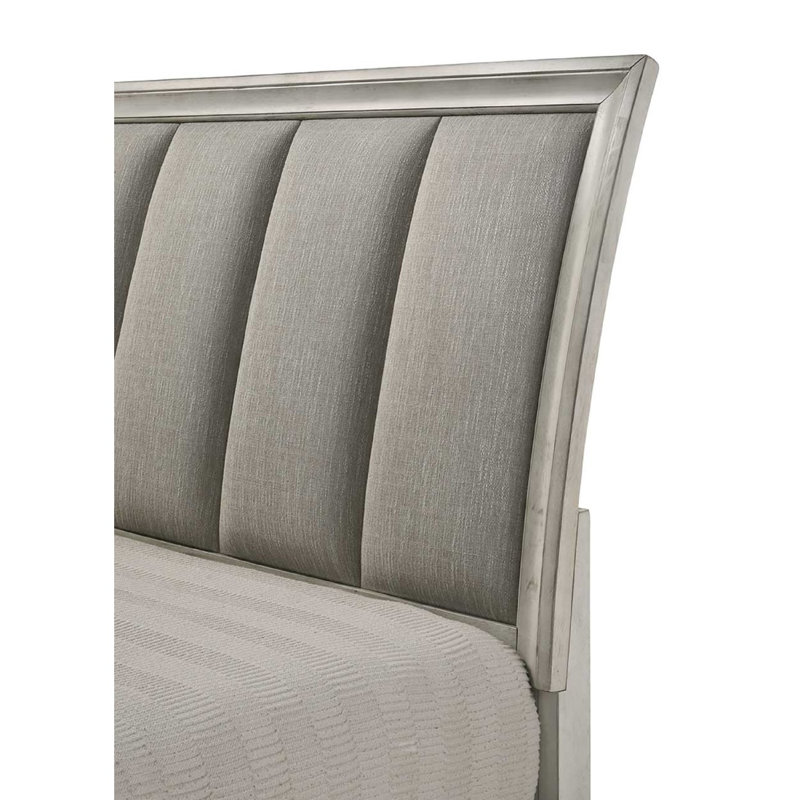 Lit plateforme 1pc très grand rembourré avec tête de lit et deux tiroirs de rangement, Blanc antique, Très grand lit