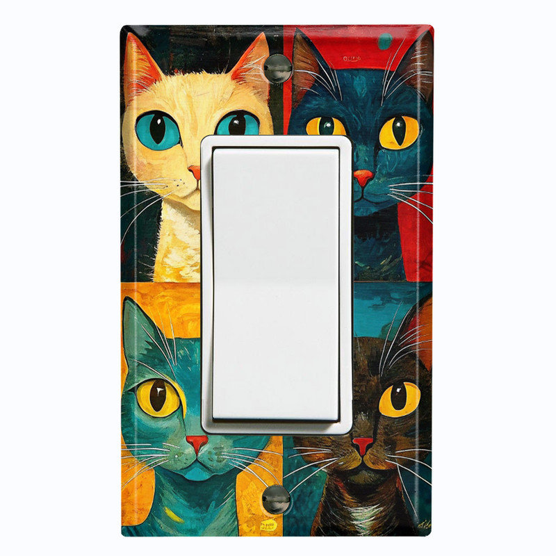Couvercle de plaque d'interrupteur en métal; Chaise berçante GFI 1 taille US standard - Chats abstraits