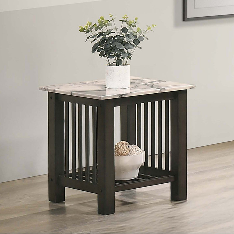 Table de bout moderne et contemporaine avec plateau en faux marbre et pieds de table