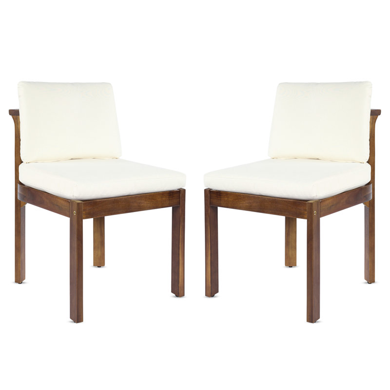 Chaise de salle à manger d'extérieur en bois d'acacia, ensemble de 2 coussins en bois et crème