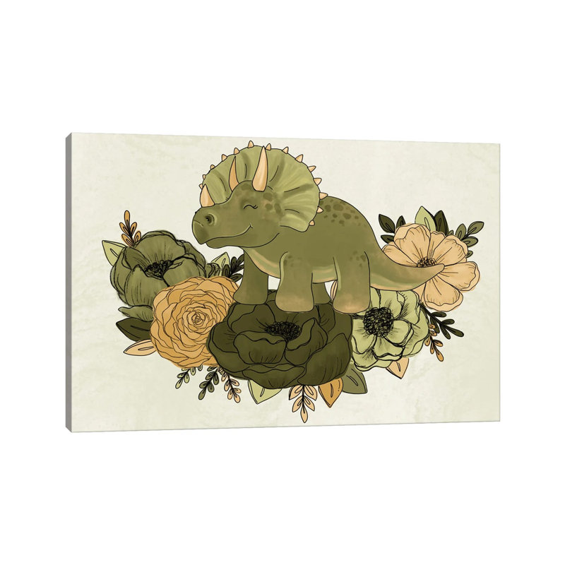 Triceratops Florals by Katie Bryant - Wrapped Canvas Gallery-Wrapped Canvas Giclée, 30.48 cm H x 45.72 cm W