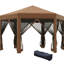 Pavillon de jardin robuste, escamotable hexagonal de 13 pi x 11 pi. Filet 6 mailles, hauteurs réglables, cadre en acier robuste, brun foncé. Convient à un auvent extérieur pour regarder des écureuils. Parois latérales, hauteur, oiseau