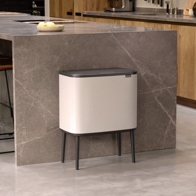 Brabantia Bo Touch Top Dual Compartment Recycling Trash Can, 3 + 6 Gallon (9 Gallon Capacity)