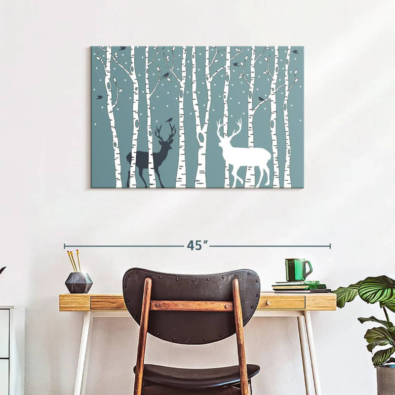 Deer In Birch Forest, 24" H x 36" W