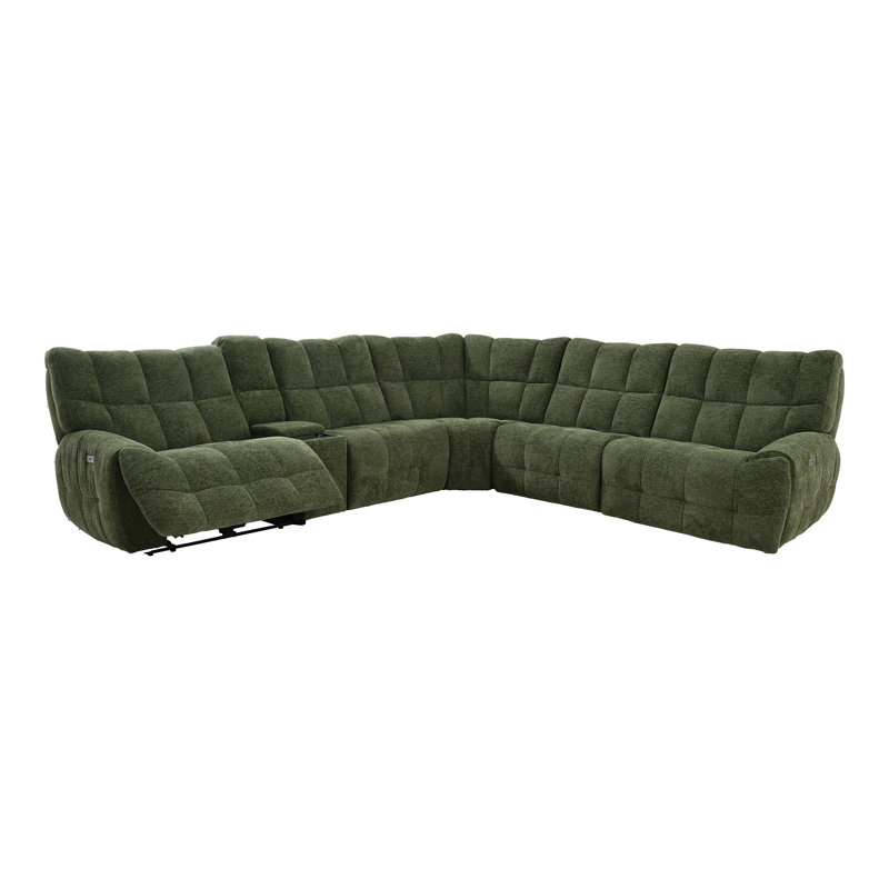 Canapé modulaire inclinable électrique avec rangement Noemi Biscuit, Chenille verte