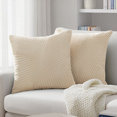 Corduroy Throw Pillow Covers,Soft Corduroy Couch Decorative Pillow Covers Windmill Textured Striped Cushion Cover,Set of 2