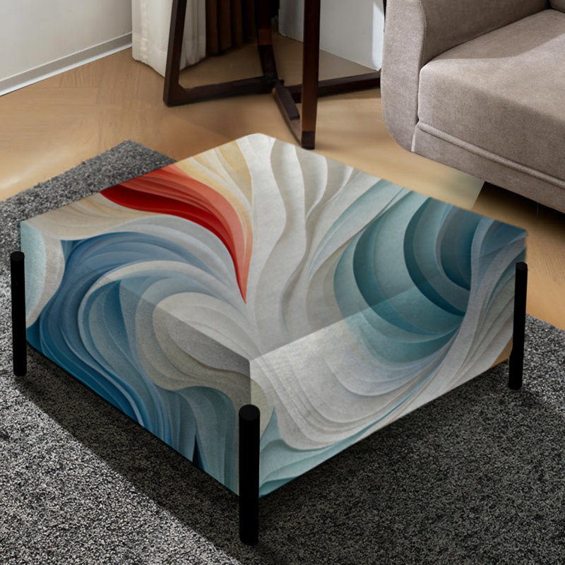 Grand repose-pieds carré blanc et bleu Marble Wave