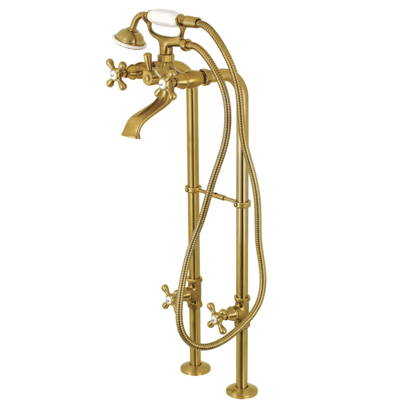 Kingston Brass Arcticstone 51-Inch Solid Surface Oval Single Slipper Freestanding Tub With Faucet Combo And Drain