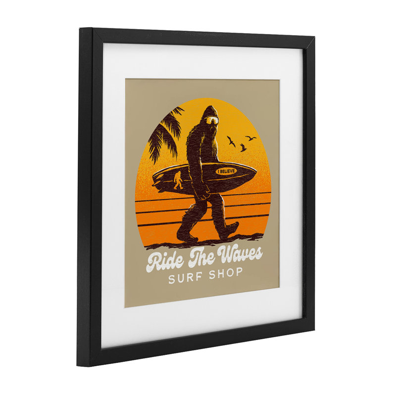 «Ride The Waves Surf Shop», impression sous verre, conception de Jedco Brands Inc., H 13 po x l 13 po, Cadre noir minuit