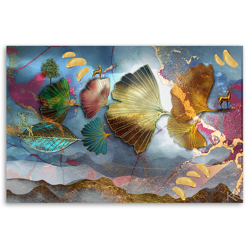 Abstract Colourful Leaves - Wrapped Canvas Art Print, 60cm H x 90cm W