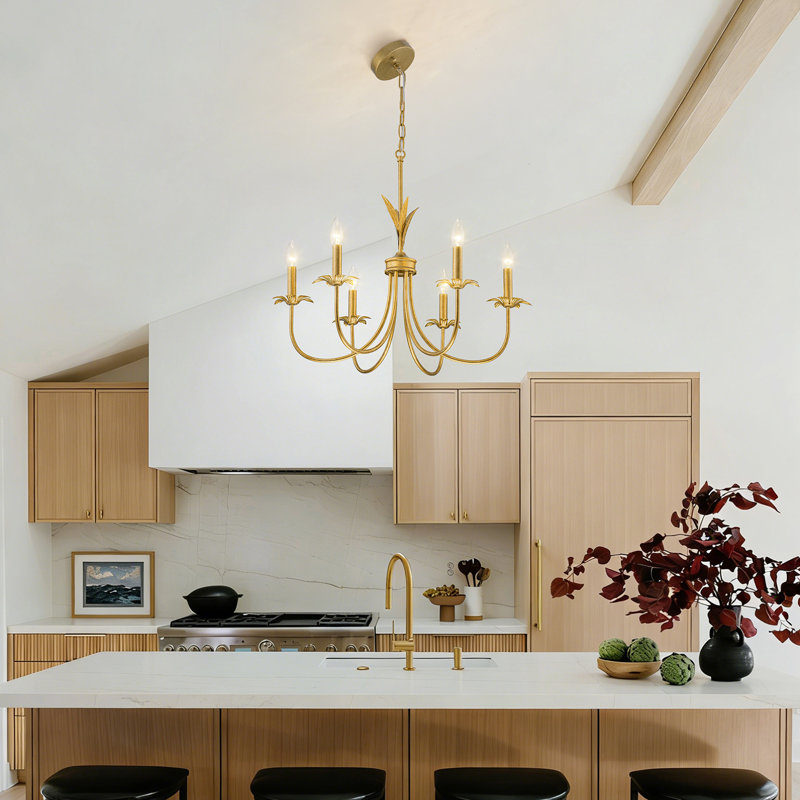 6-Light Dimmable Classic/Traditional Chandelier, Candle-Style Light Fixture For Dining Room & Entryway, Gold