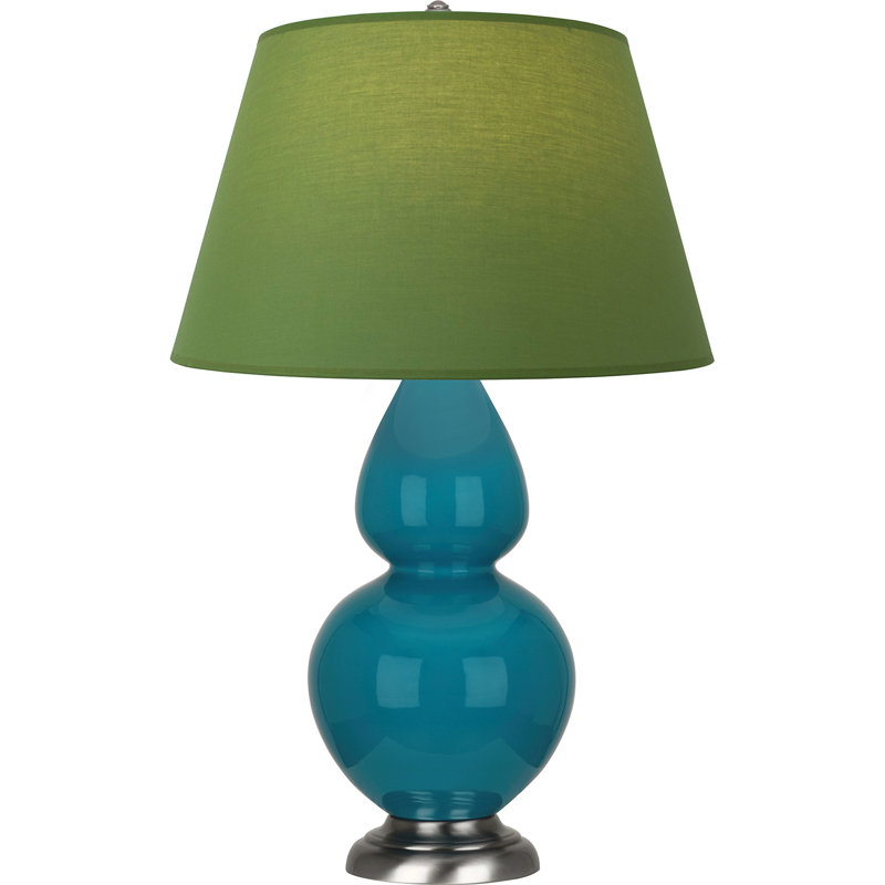 Lampe de table double gourde en céramique, Thé vert / taupe, Paon verni / argent antique, Argent argent