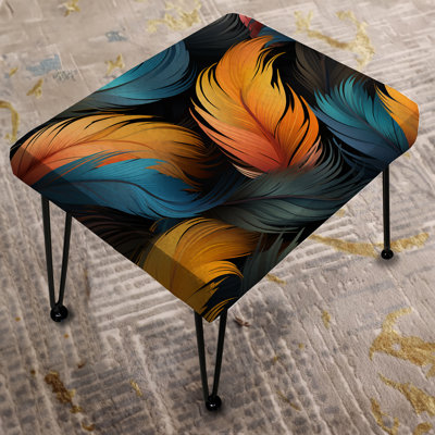 Rodgers - Orange And Teal Feather Avian Elegance I - Animal Print Rectangle Ottoman
