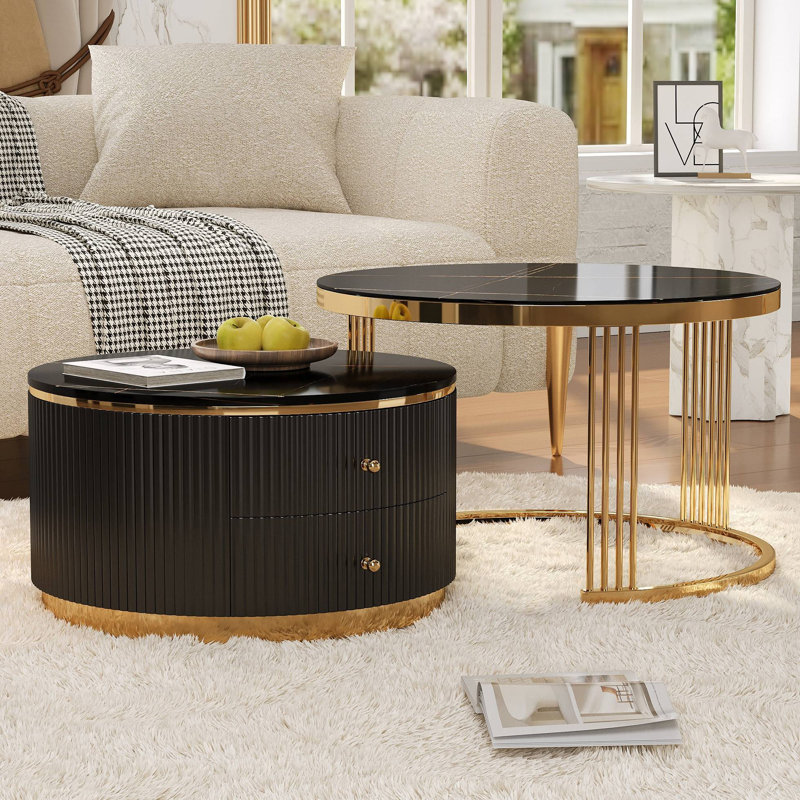 Table basse 2 pièces Modern Modern, Plateau noir / base noire