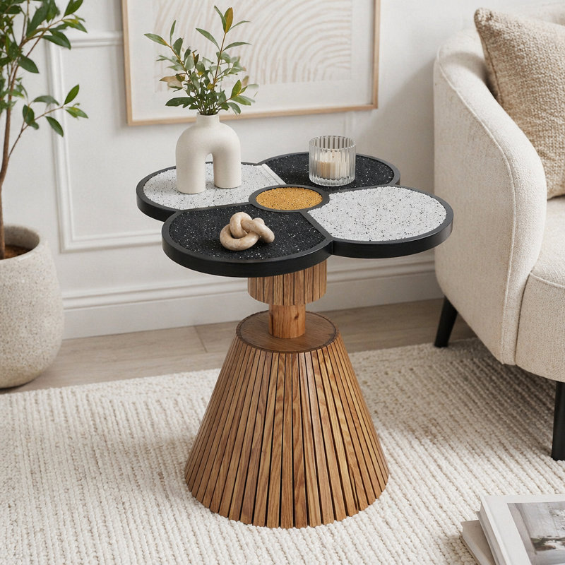 Table d'appoint à quatre feuilles Clover, Natural+black