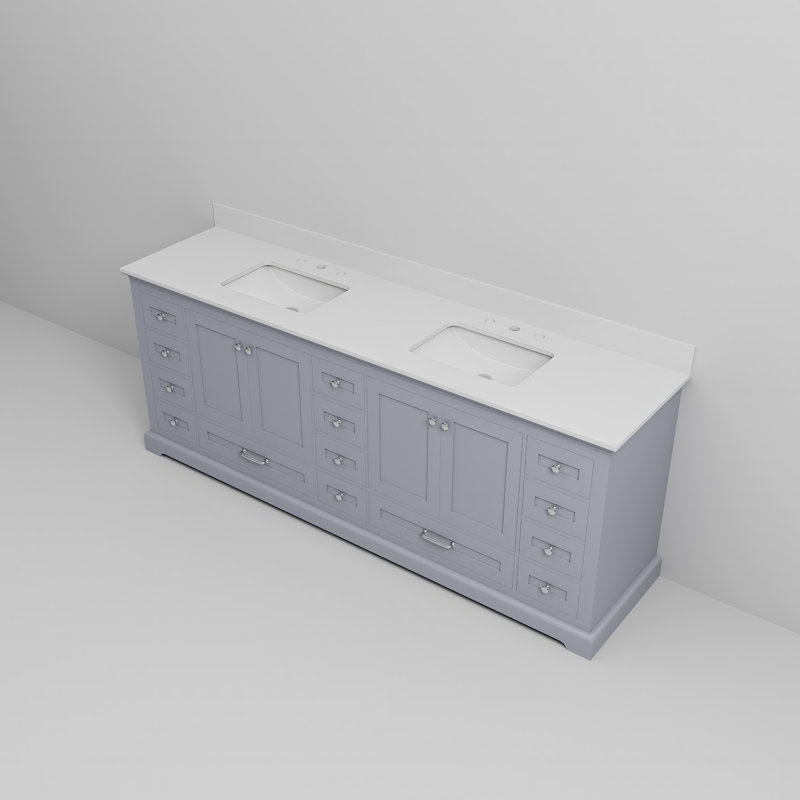 Lexora 84" Dark Grey Double Vanity with White Quartz Top
